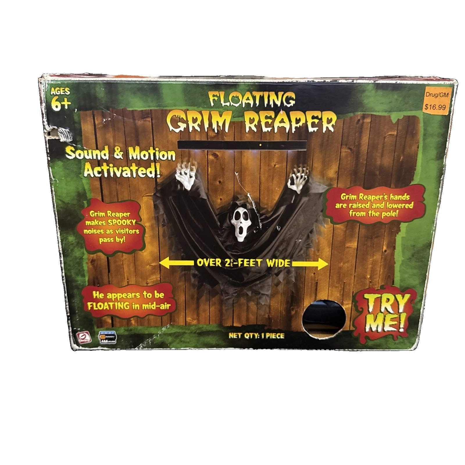 Vtg 2007 Gemmy Animated Floating Grim Reaper Ghost Scream Face Halloween. *Read*