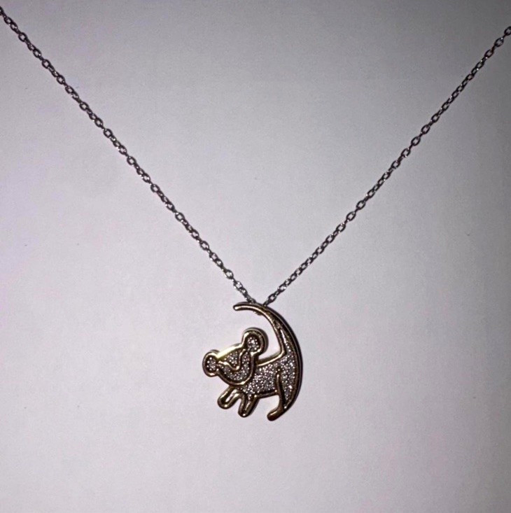 Disney Treasures Lion King Rare Simba 10K Gold/925 Silver & Diamond Necklace