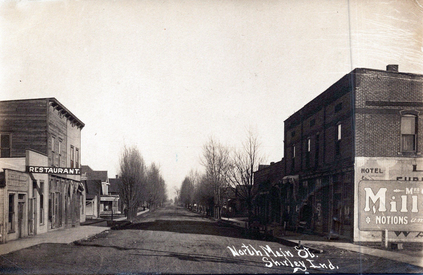 1912 Shirley Indiana North Main St RPPC Restaurant Hotel Store Street View