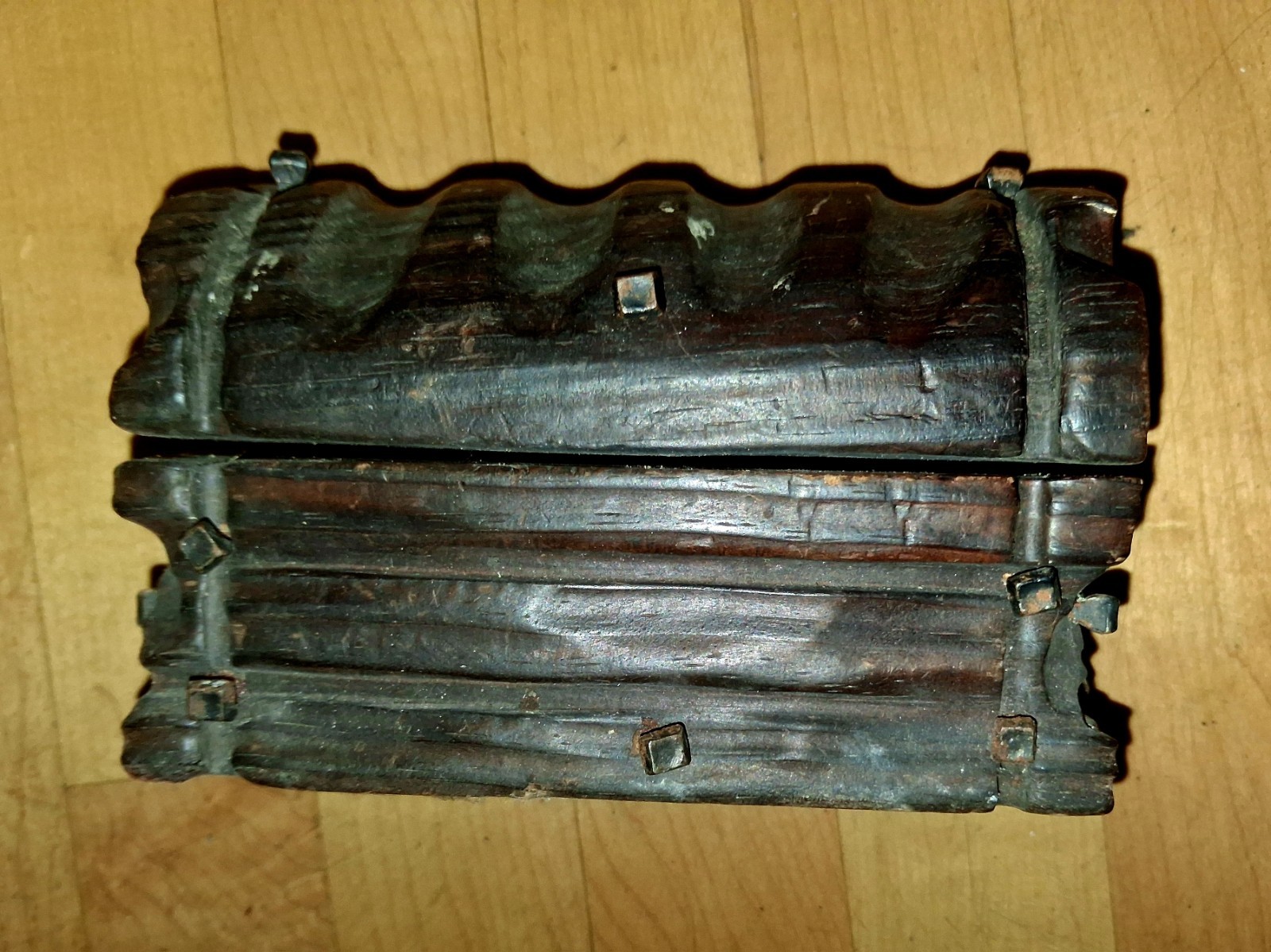 Vintage  1960 Spanish Wooden  Brutal-Style Hand Carved Wooden Jewelry Box