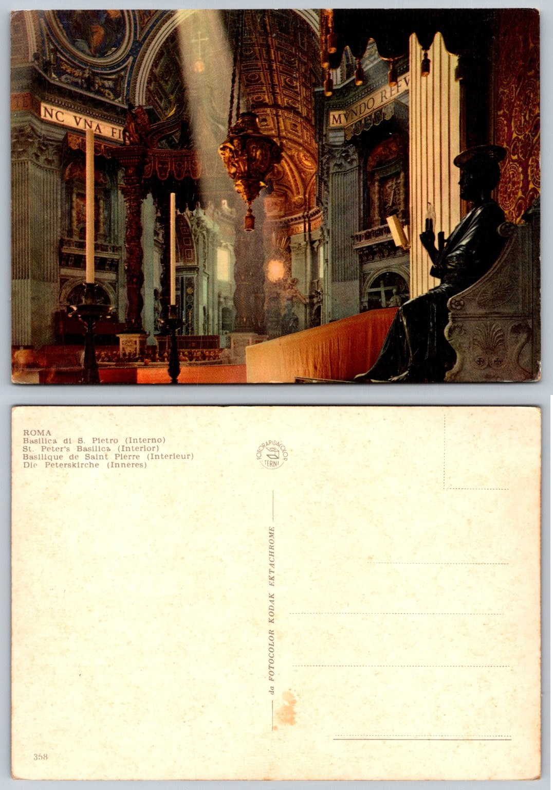 St. Peter's Basilica Interior Vatican City Rome Postcard Ektachrome