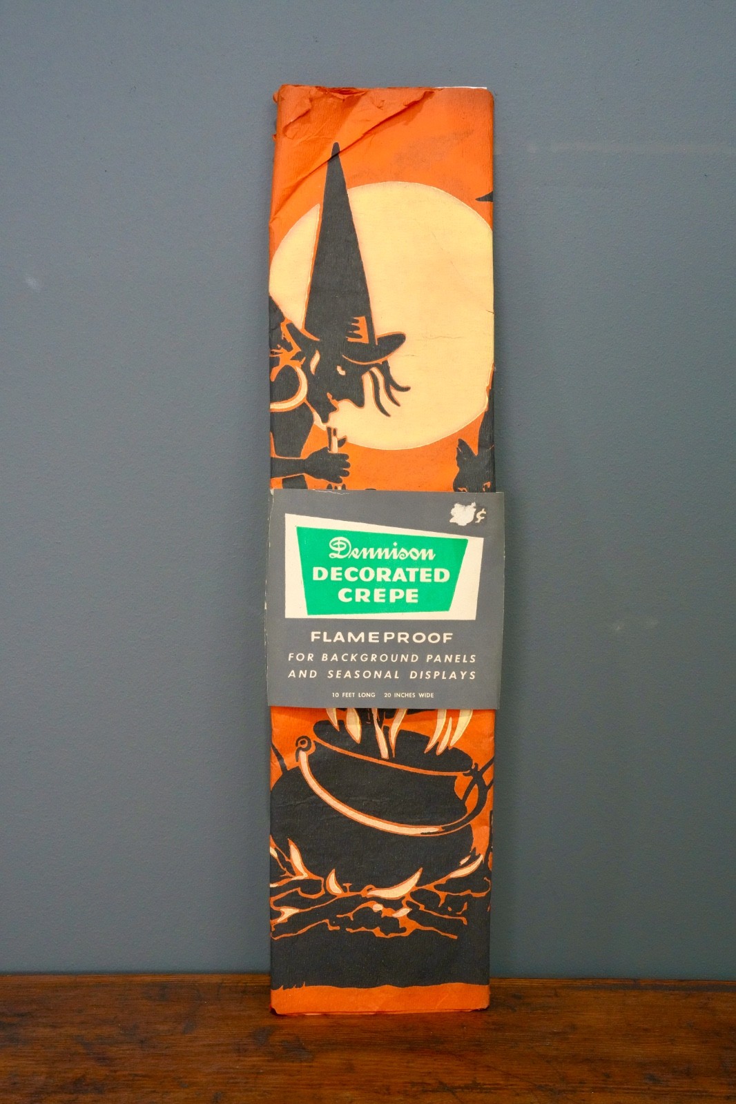 Vintage Halloween Witch Crepe Paper Cat Pumpkin 10ft banner Antique NOS RARE