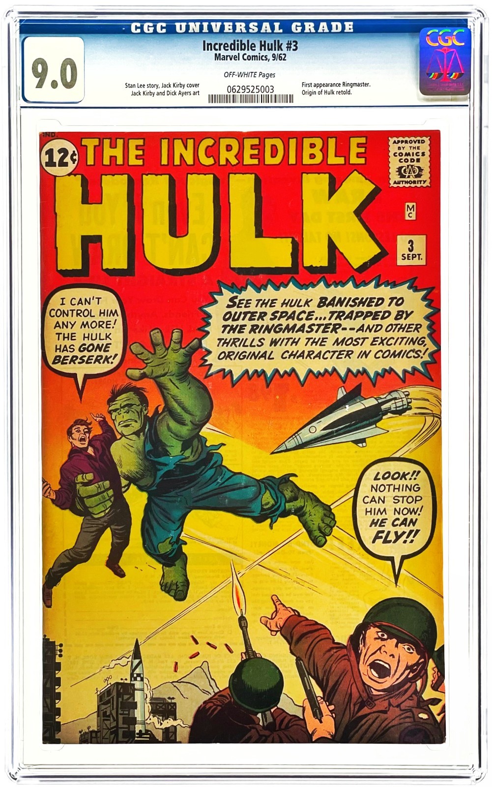 Incredible Hulk #3 CGC 9.0 (1962 Marvel Comics) Silver Age 1st Appearance KEY
