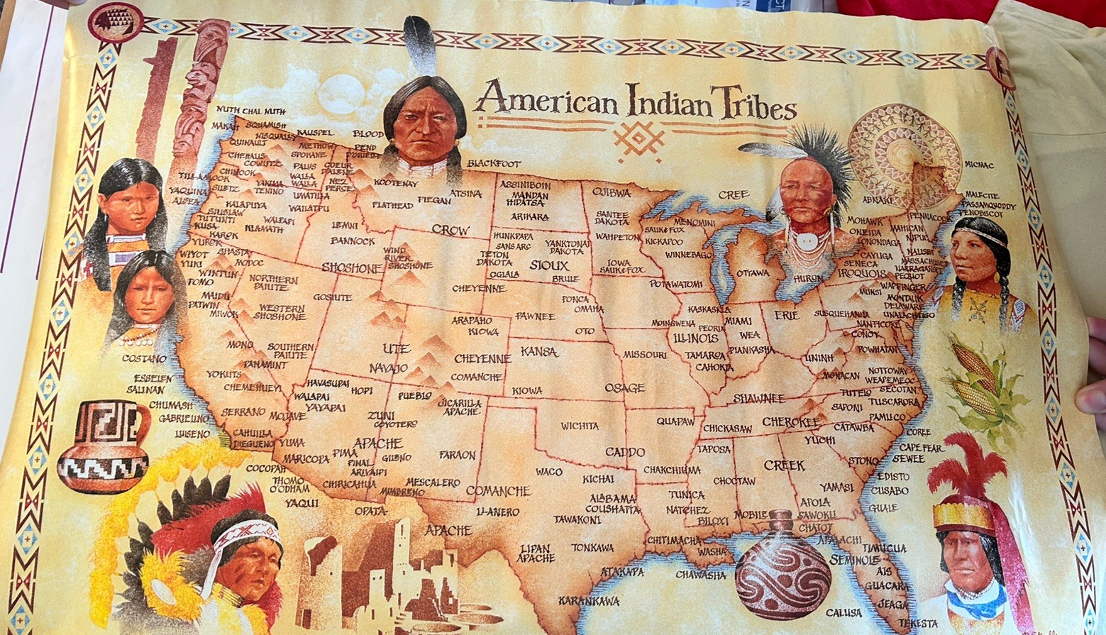 American Indian Tribes Map- Poster Vintage Style Native American Educational
