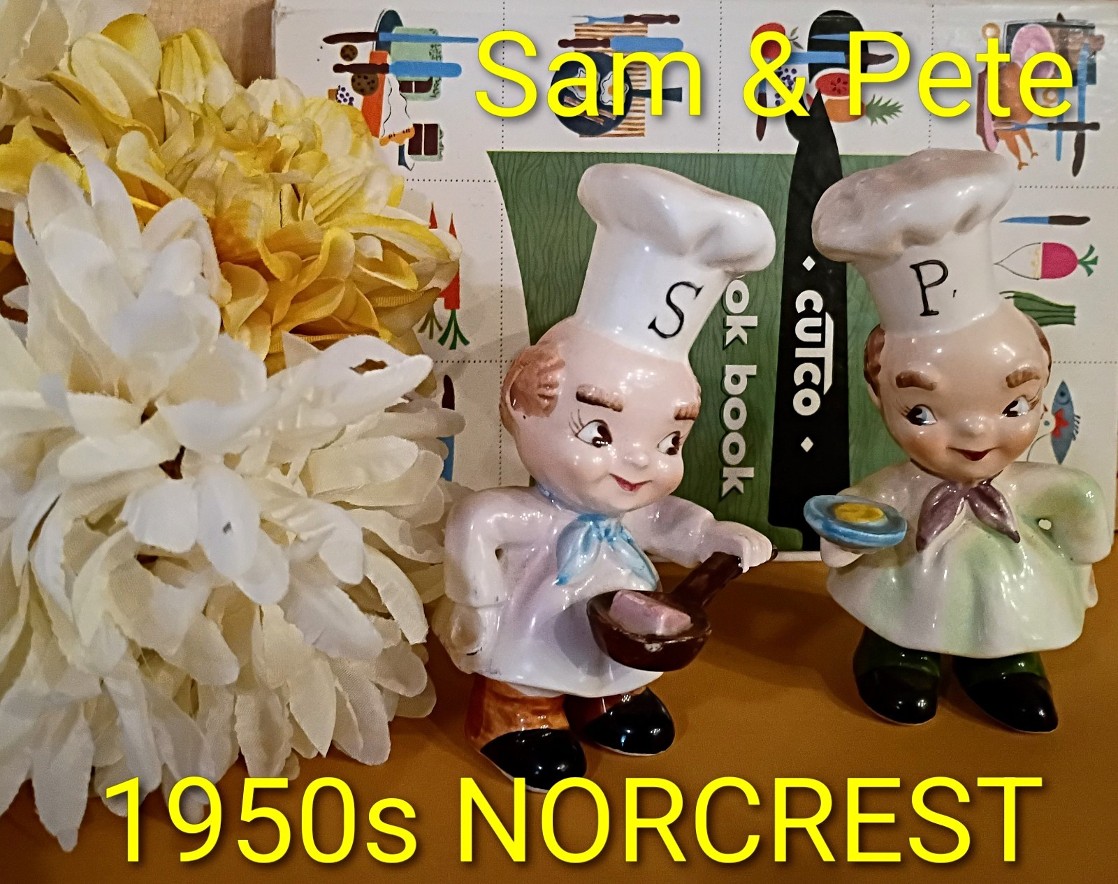 VTG  RARE Norcrest Sam & Pete Baby Face Chef S&P Shakers 2pc Novelty Japan 1950s