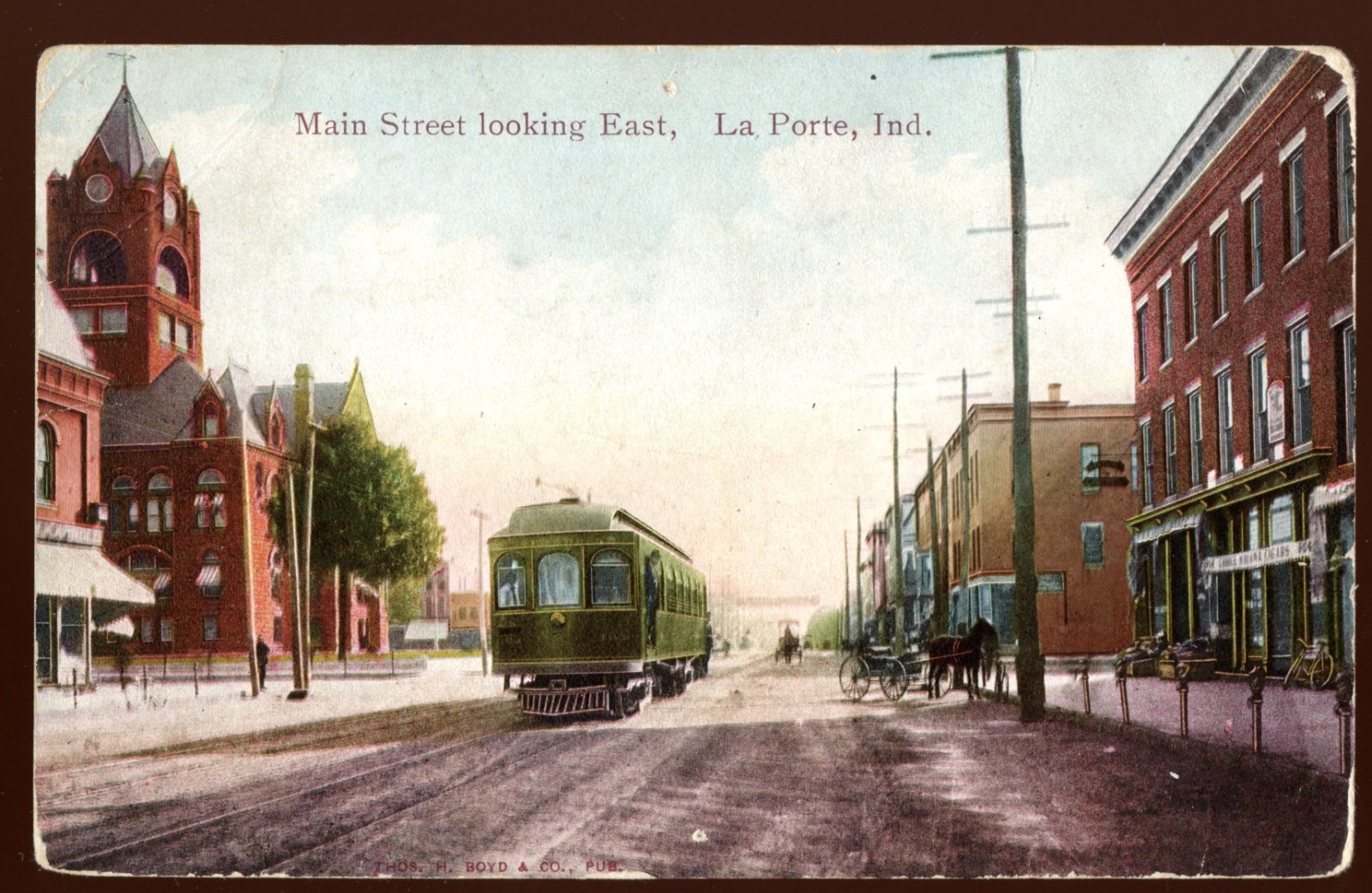Main Street Looking East La Porte, Indiana Divided Back Postcard 1907-1915