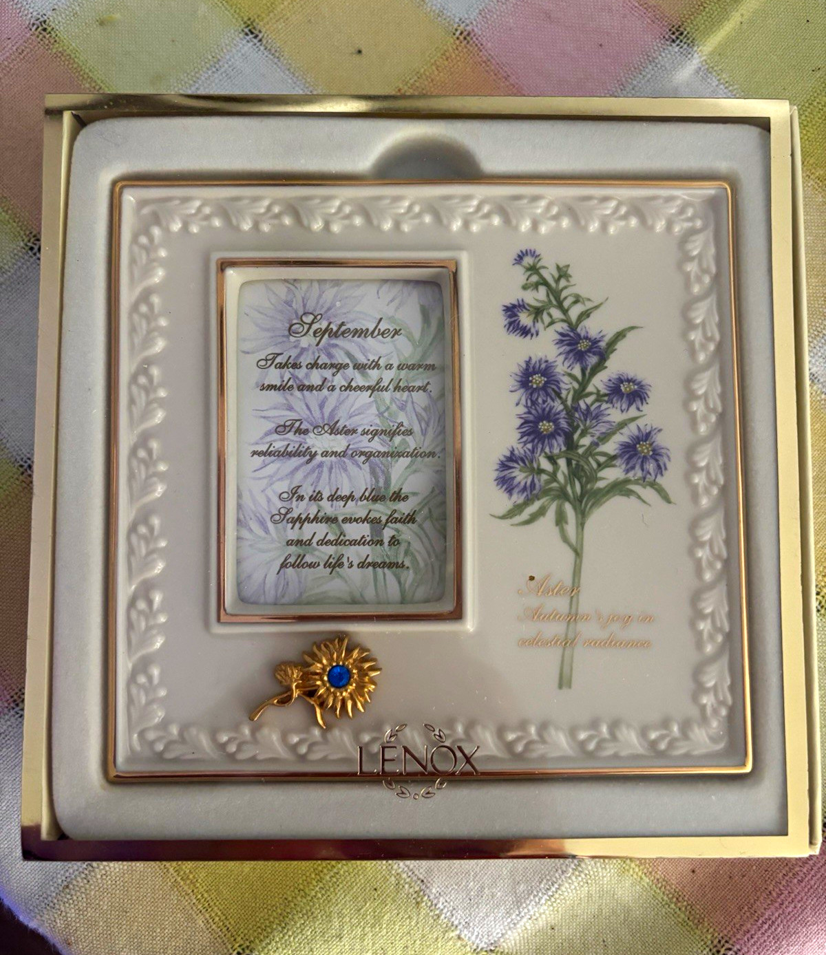 Lenox Treasures Birthstone September Aster Porcelain 4x6 Floral Photo Frame