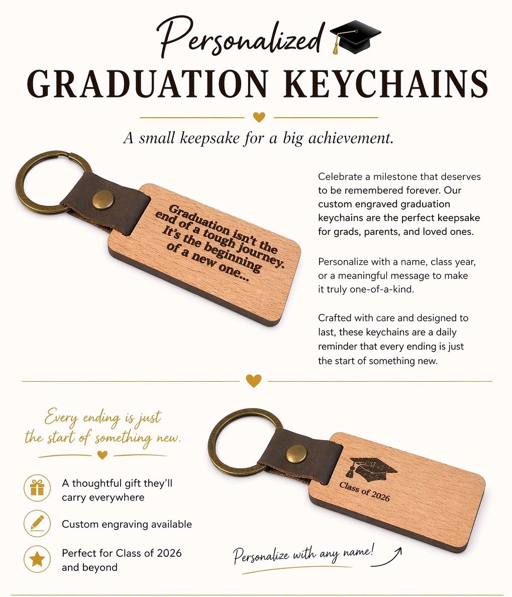 Personalized Graduation Wood Keychain USA Seller 🇺🇸