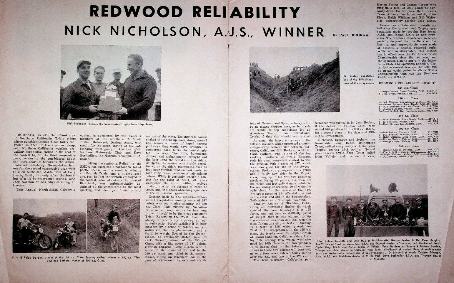 1951 Redwood Reliability Nick Nicholson AJS Winner - Vintage Motorcycle Article