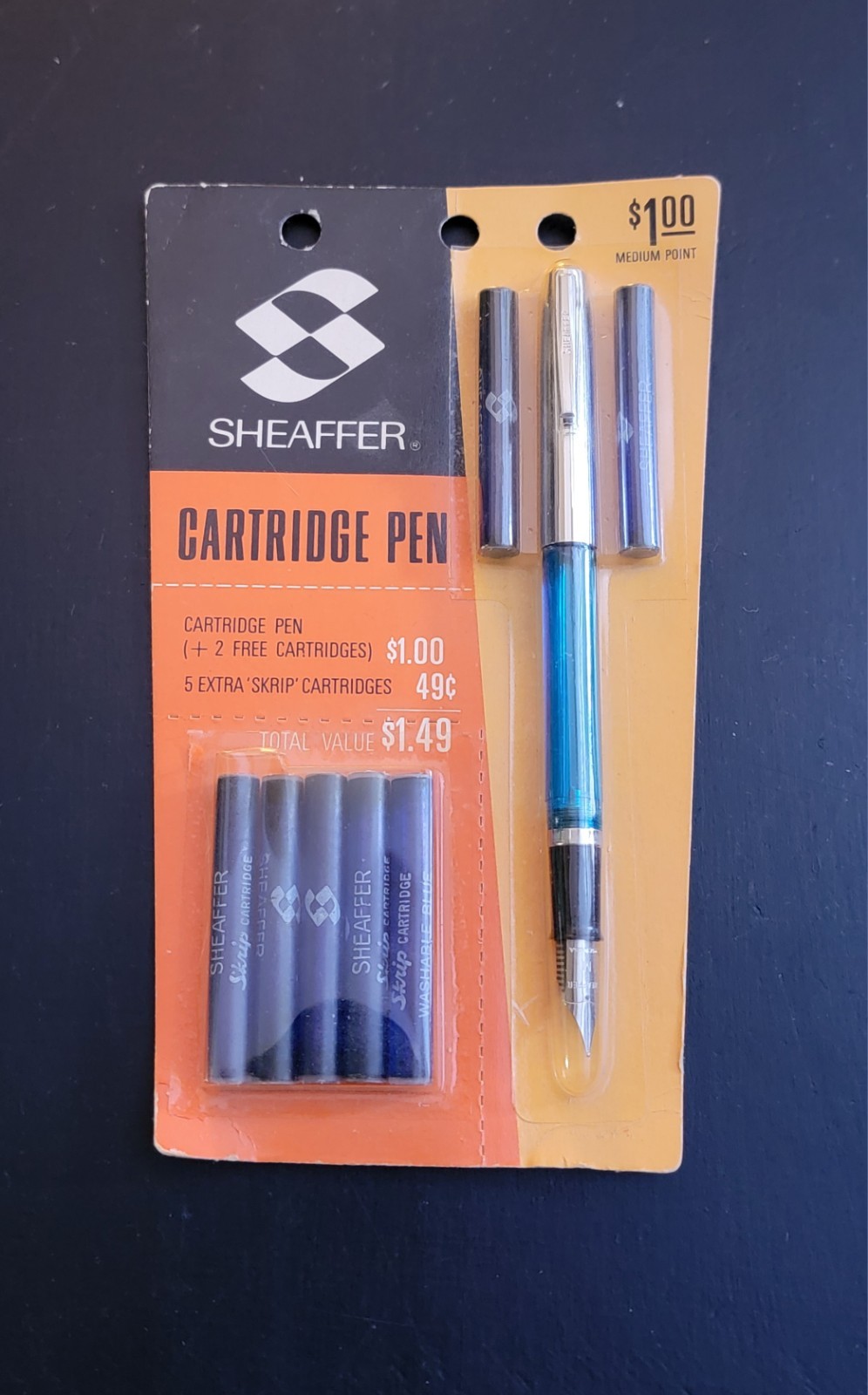 NOS Vintage 1960s Sheaffer\'s Blue Cartridge Pen & 7 Refills