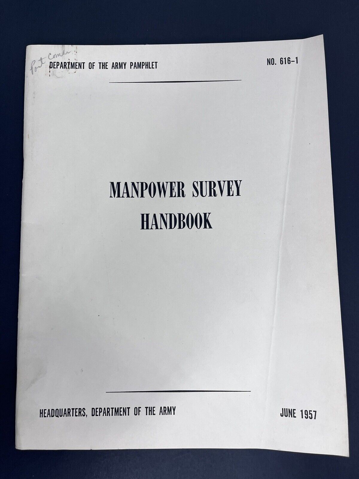 Manpower Survey Handbook June 1957 Army Pamphlet No 616-1