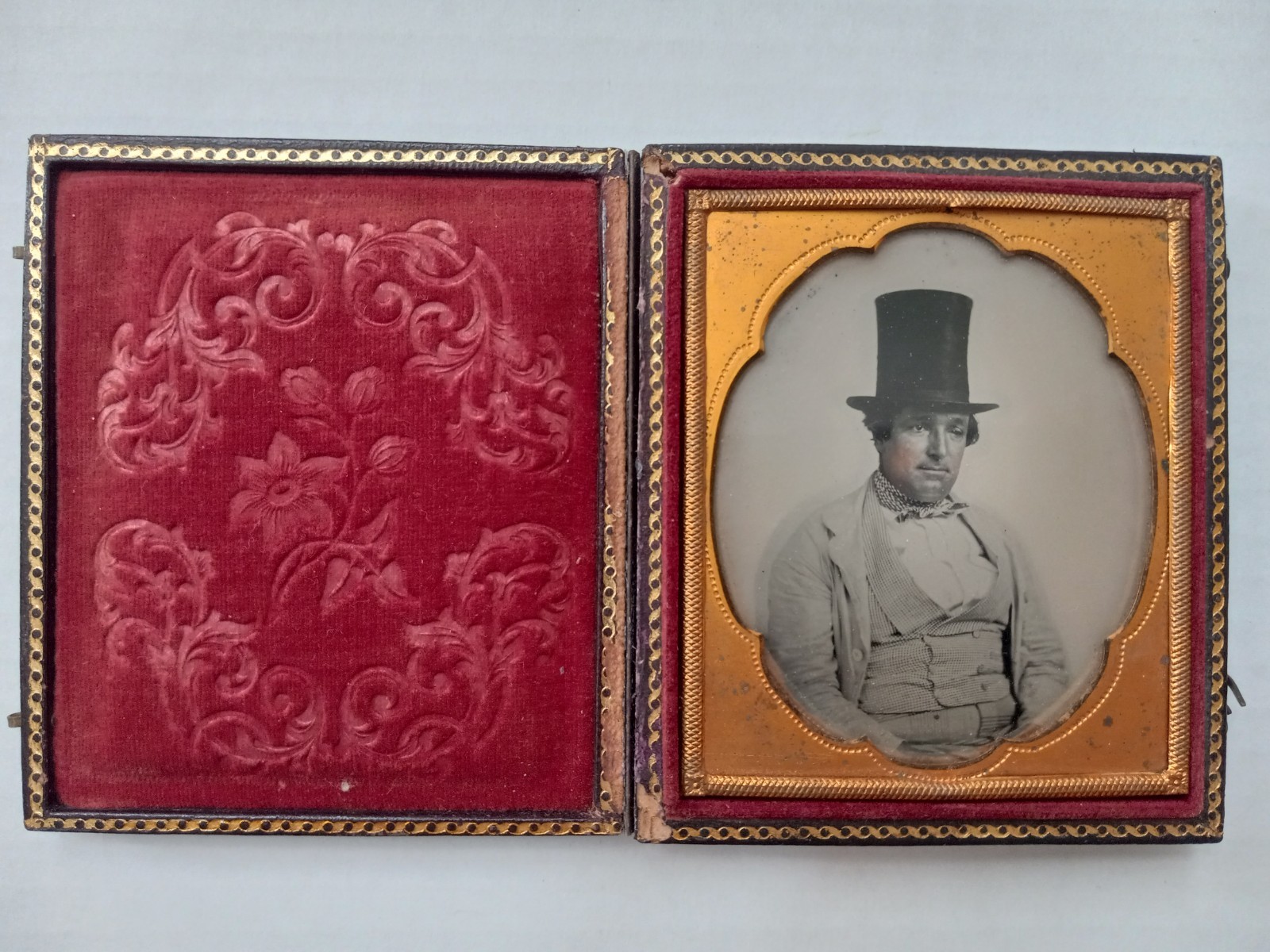 Antique Gentleman in Stove Pipe Top Hat Cased Ambrotype Photograph