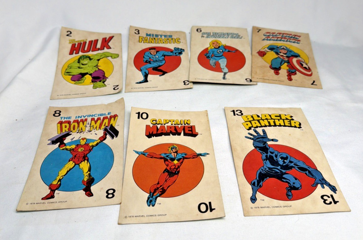 Vtg 1978 Marvel Comics Super-Heroes 2 3 6 7 8 10 13 Hulk Black Iron Card Game