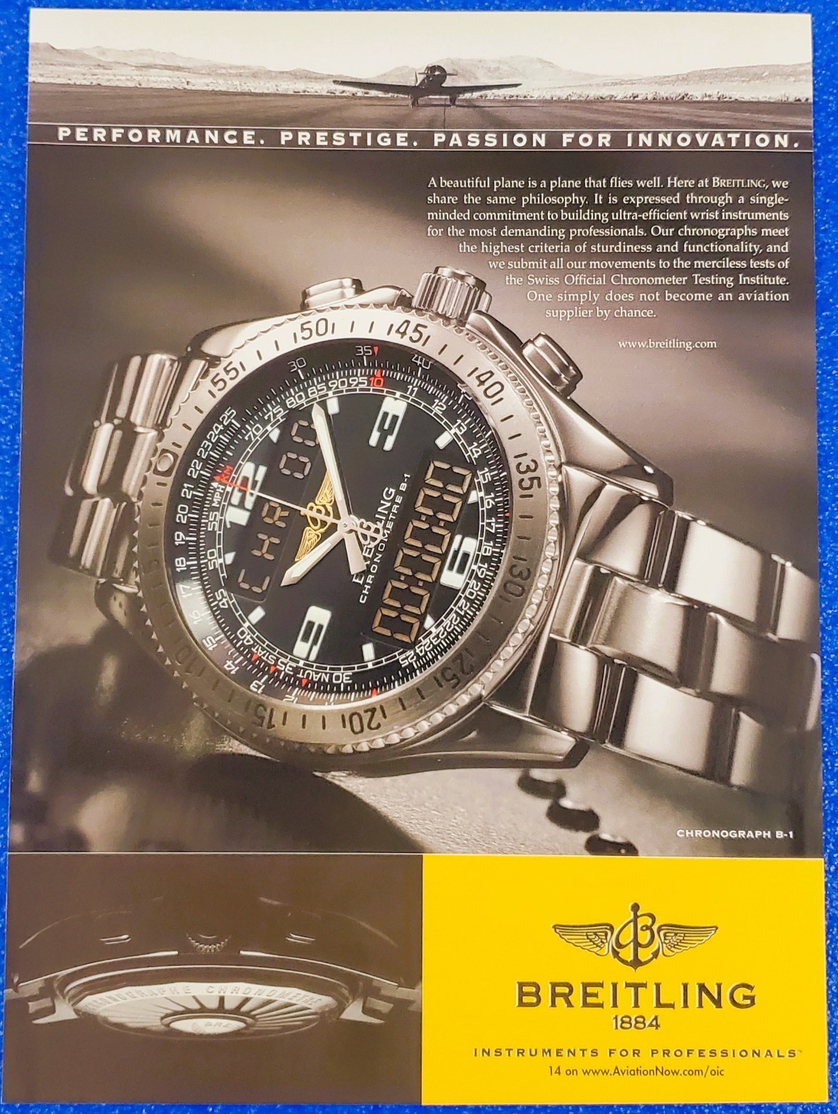 2000 Breitling B-1 Chronometer Aviator Jet Pilot Aviation Instruments Print Ad