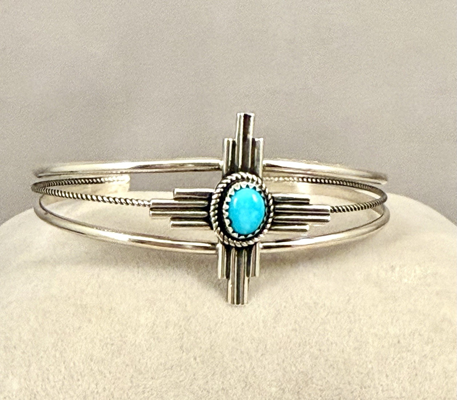 Navajo Zia Design Turquoise & Sterling Silver  Cuff Bracelet