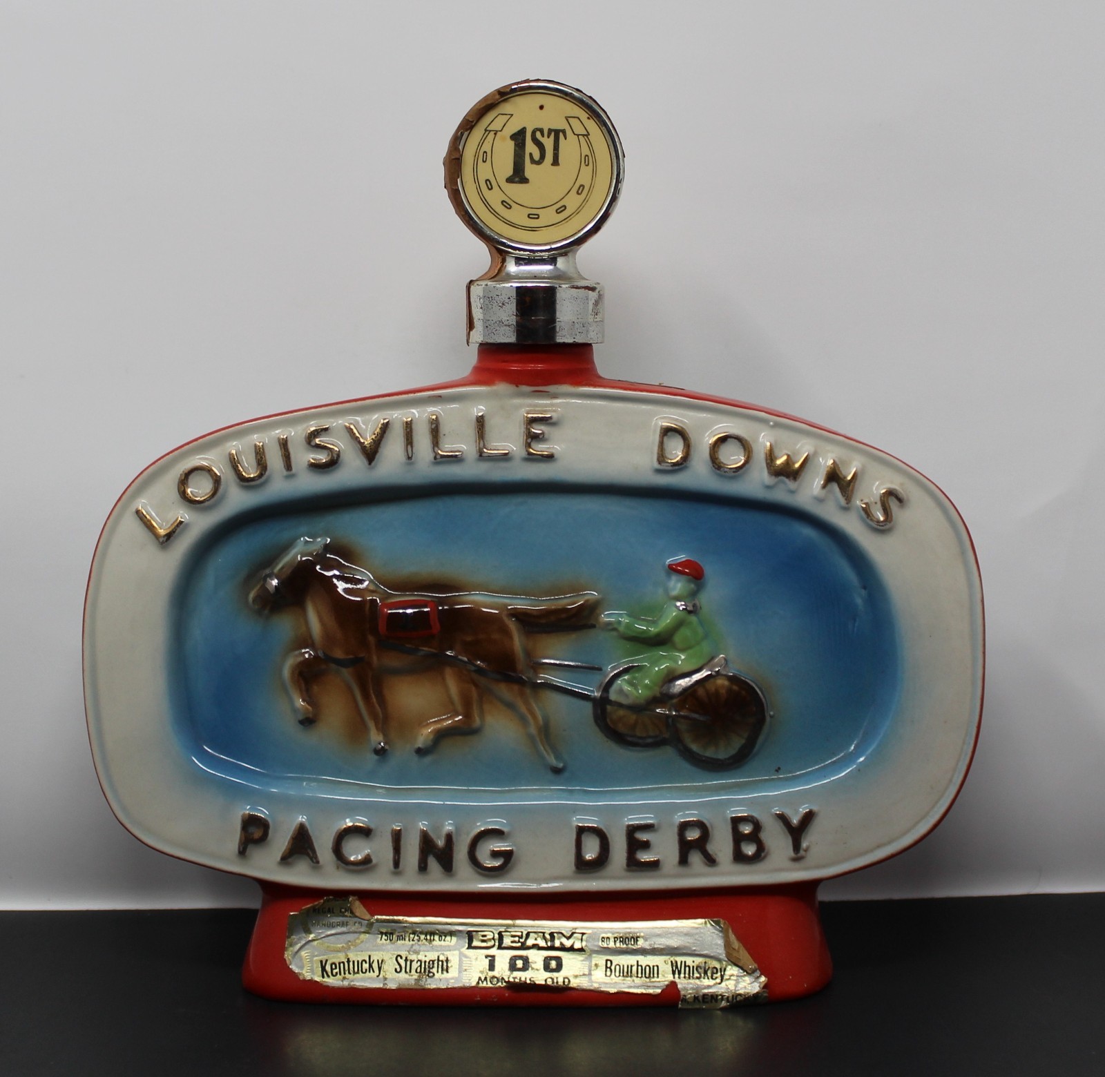 VINTAGE 1978 JIM BEAM LOUISVILLE DOWNS PACING DERBY CERAMIC DECANTER