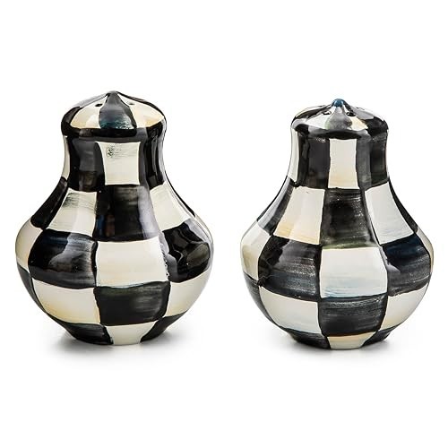 Salt & Pepper Set, 2 Pieces, Small, Black-White Courtly Check Steel Shakers