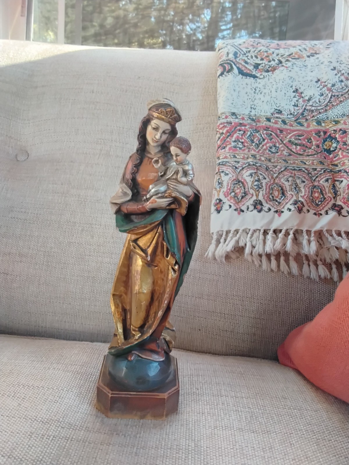Anri Wooden Statue of Madonna and Child