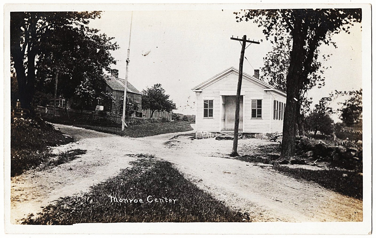 real photo Monroe Center CT - Four Corners Buildings antique postcard RPPC