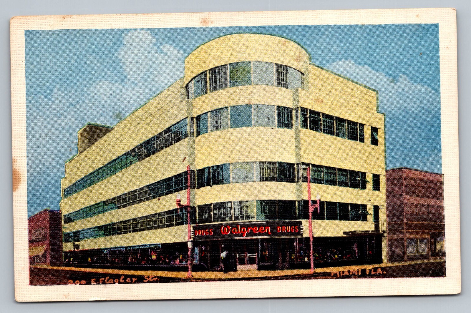 c1930 Walgreen Drugs Store Miami Florida FL Linen Vintage Postcard