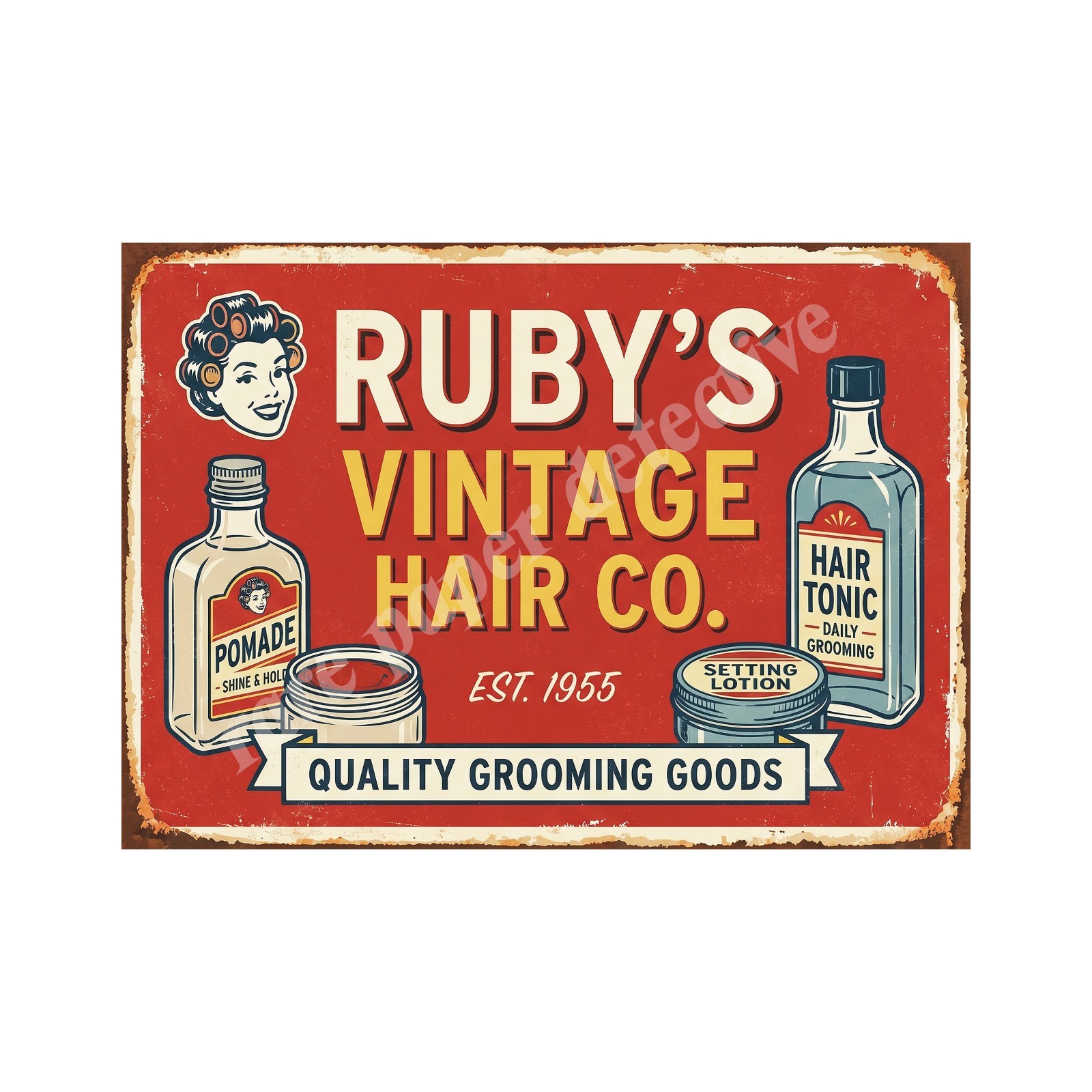 Vintage Advertising Sign Print Ruby's Hair Company Retro 1950s, 5