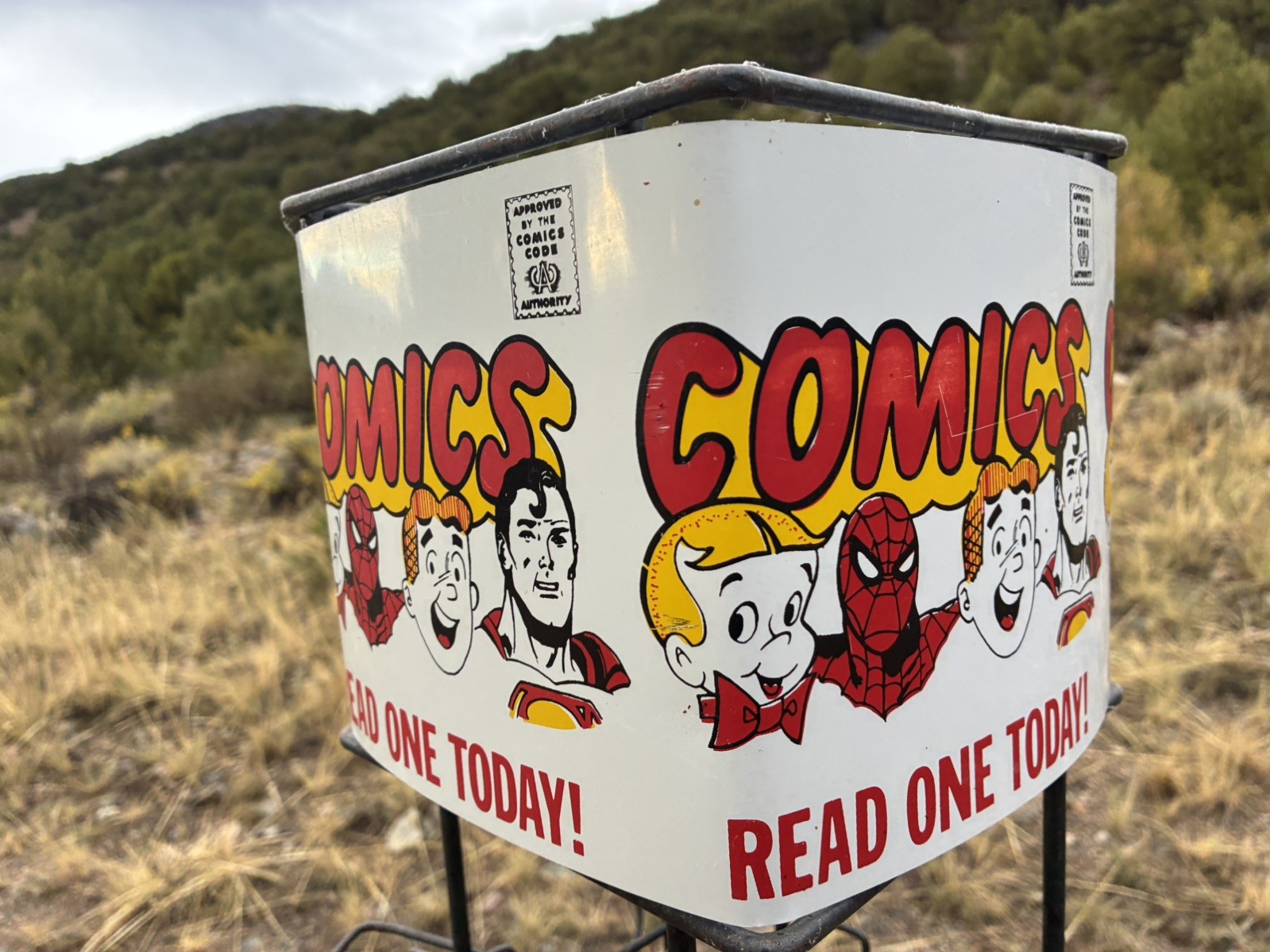 Vintage 1950's  Metal Comic Book Display Rack Spider-Man Superman Archie Topper