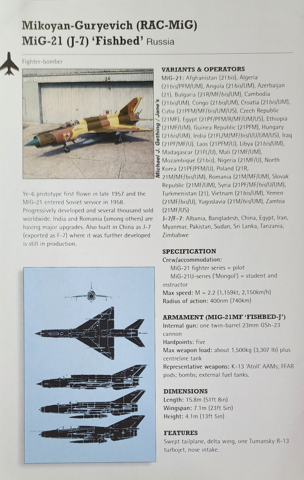 MiG 21 MiG-21 Fishbed Picture Original Vtg Aircraft Article Info Sheet 