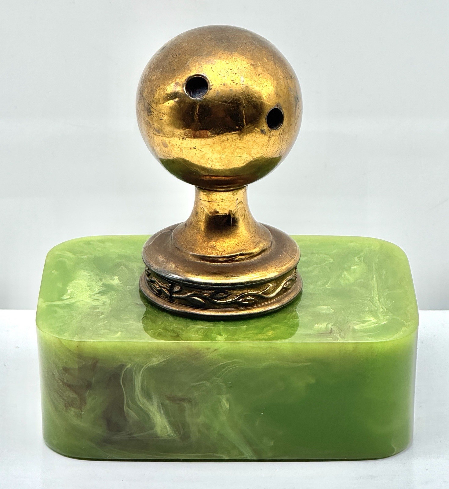 Early 1930’s Bowling Ball (Two Finger) Green Marbelized Catalin Bakelite Trophy