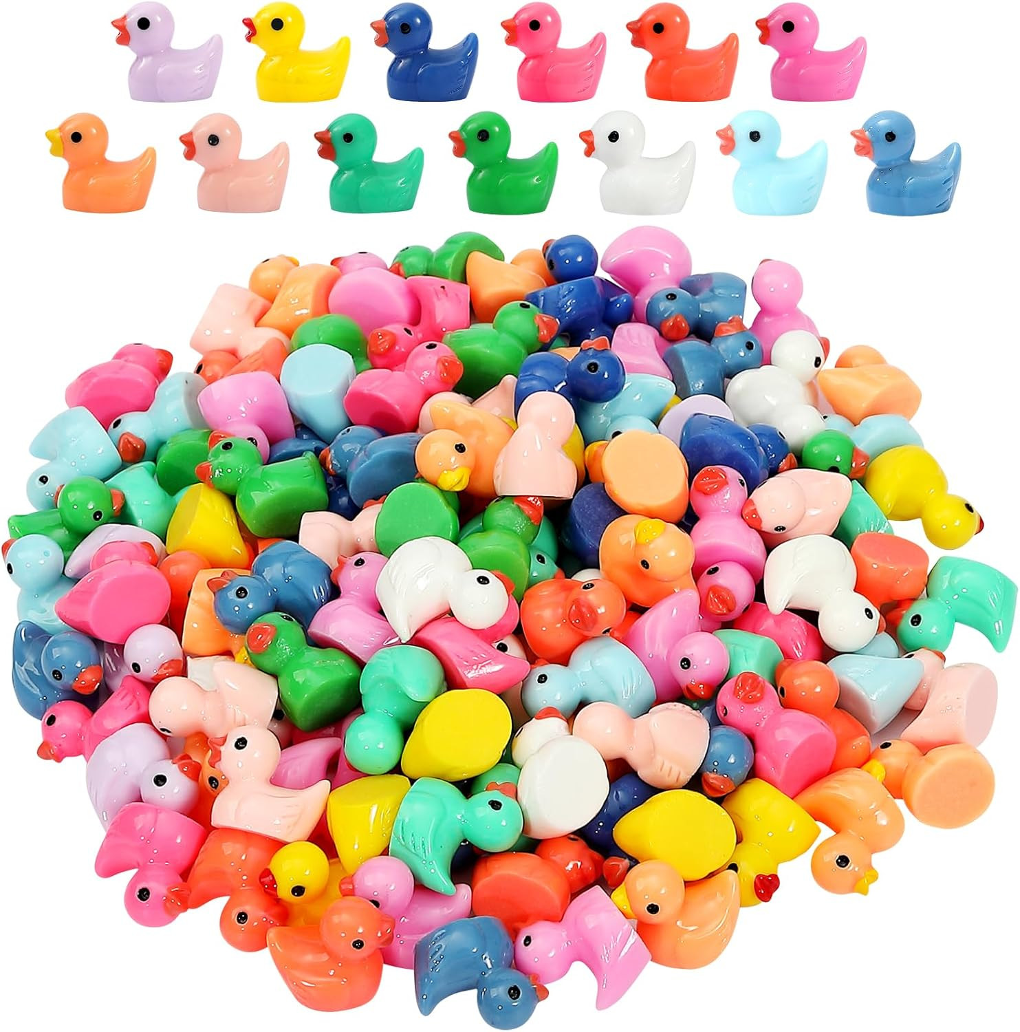 130Pcs Multicolor Mini Resin Ducks,Miniature Duck Figures Landscape Decorations