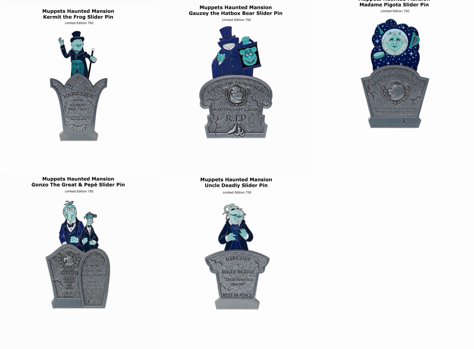 WDI MOG Muppets 5 Year Anniversary Haunted Mansion Complete 5 Pin Set CONFIRMED