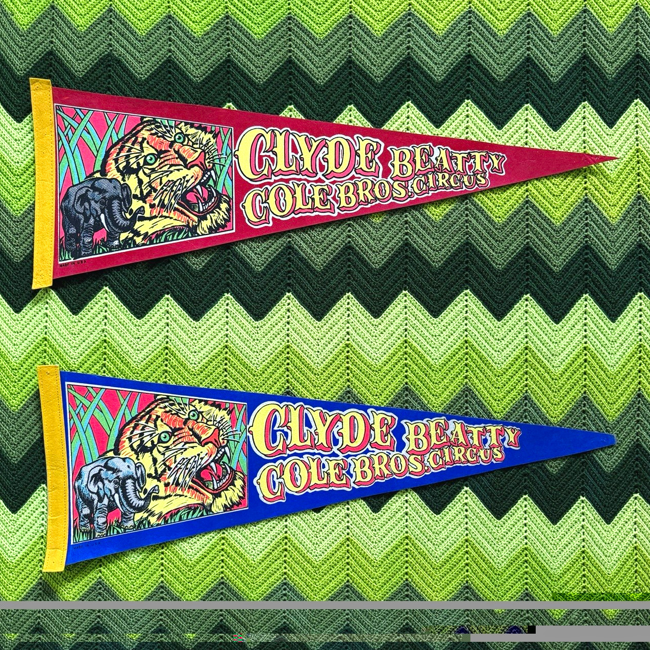 vtg 1960s Clyde Beatty Cole Bros. Circus Collectible Pennants Lot of 2