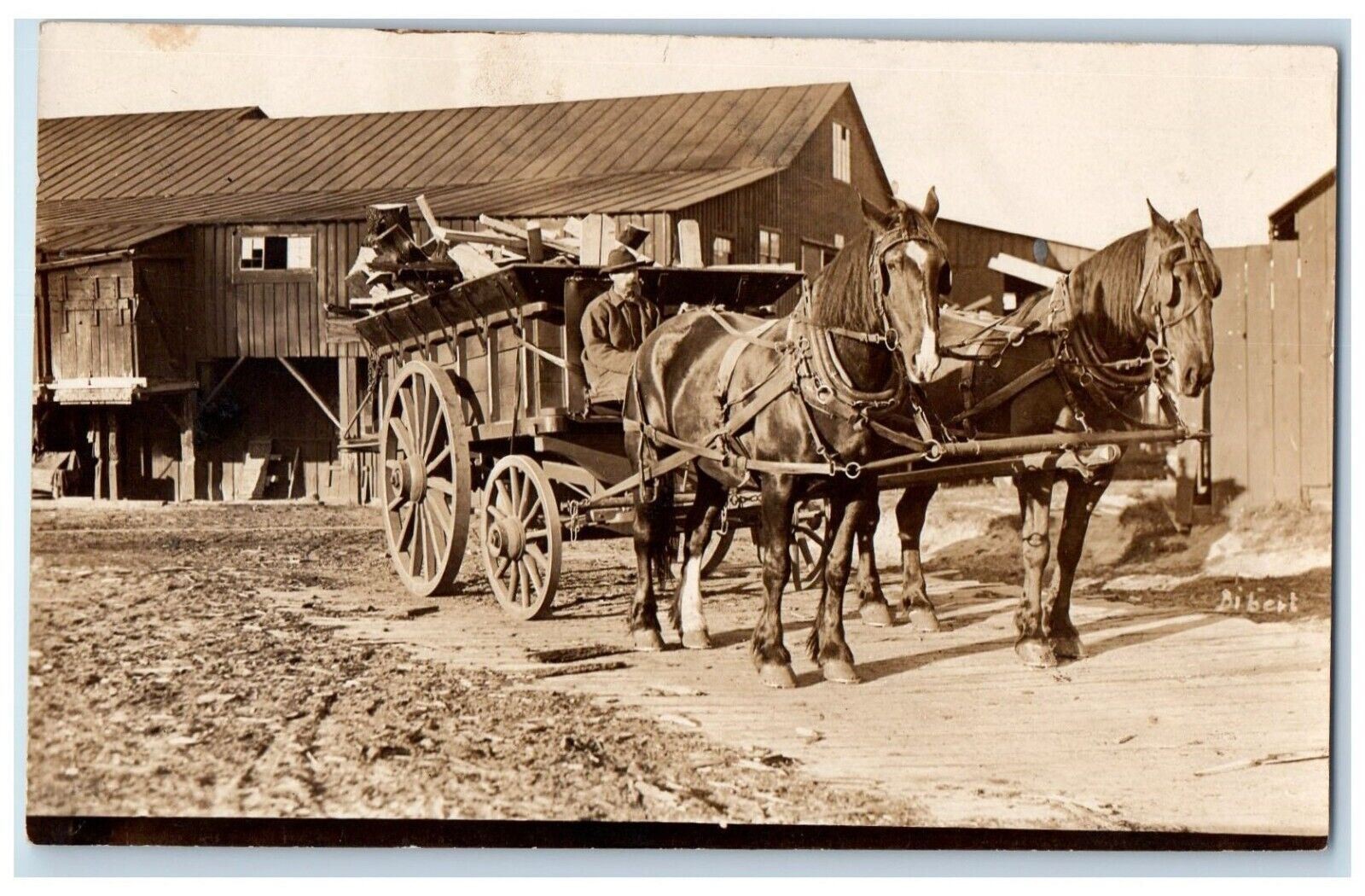c1910\'s Horse Wagon Hauling Lumber Occupational Munising MI RPPC Photo Postcard