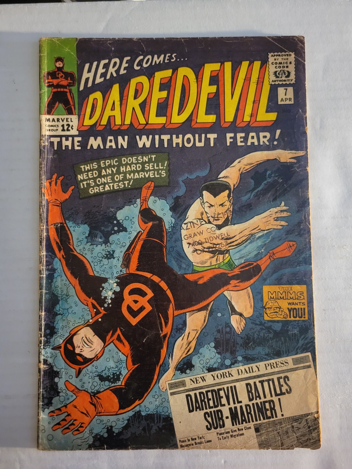 Daredevil 7 Marvel Comics  April 1965 1st App Red Costume Sub-Mariner