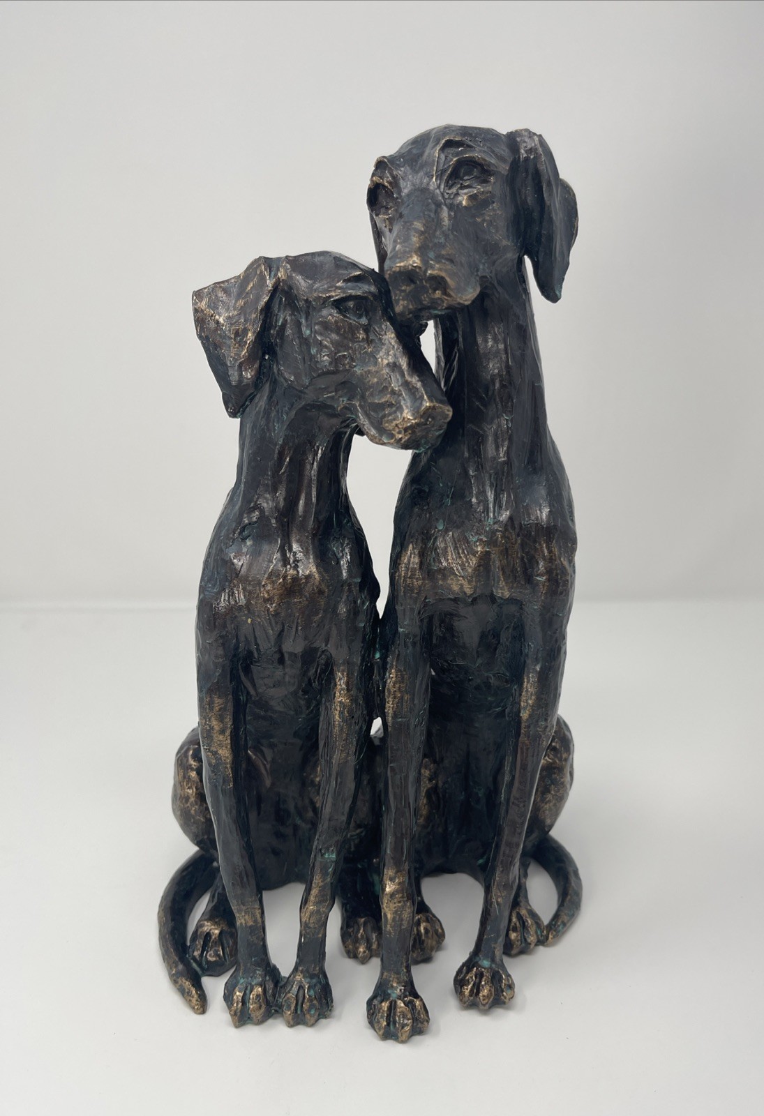 Vintage Loving Dog Statue Faux Bronze Figurine Whippet Greyhound Puppies Embrace