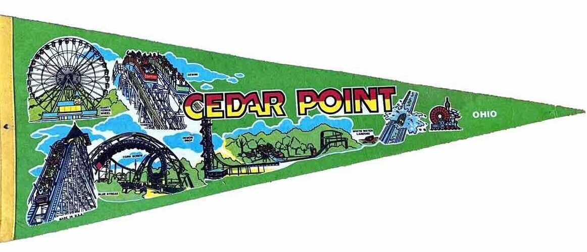 Vintage Official Cedar Point Pennant 80s Retro Green Souvenir
