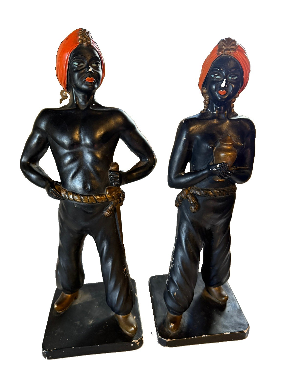 Vintage 1950s /1960s Blackamoor Nubian MCM Chalkware MATCHED PAIR