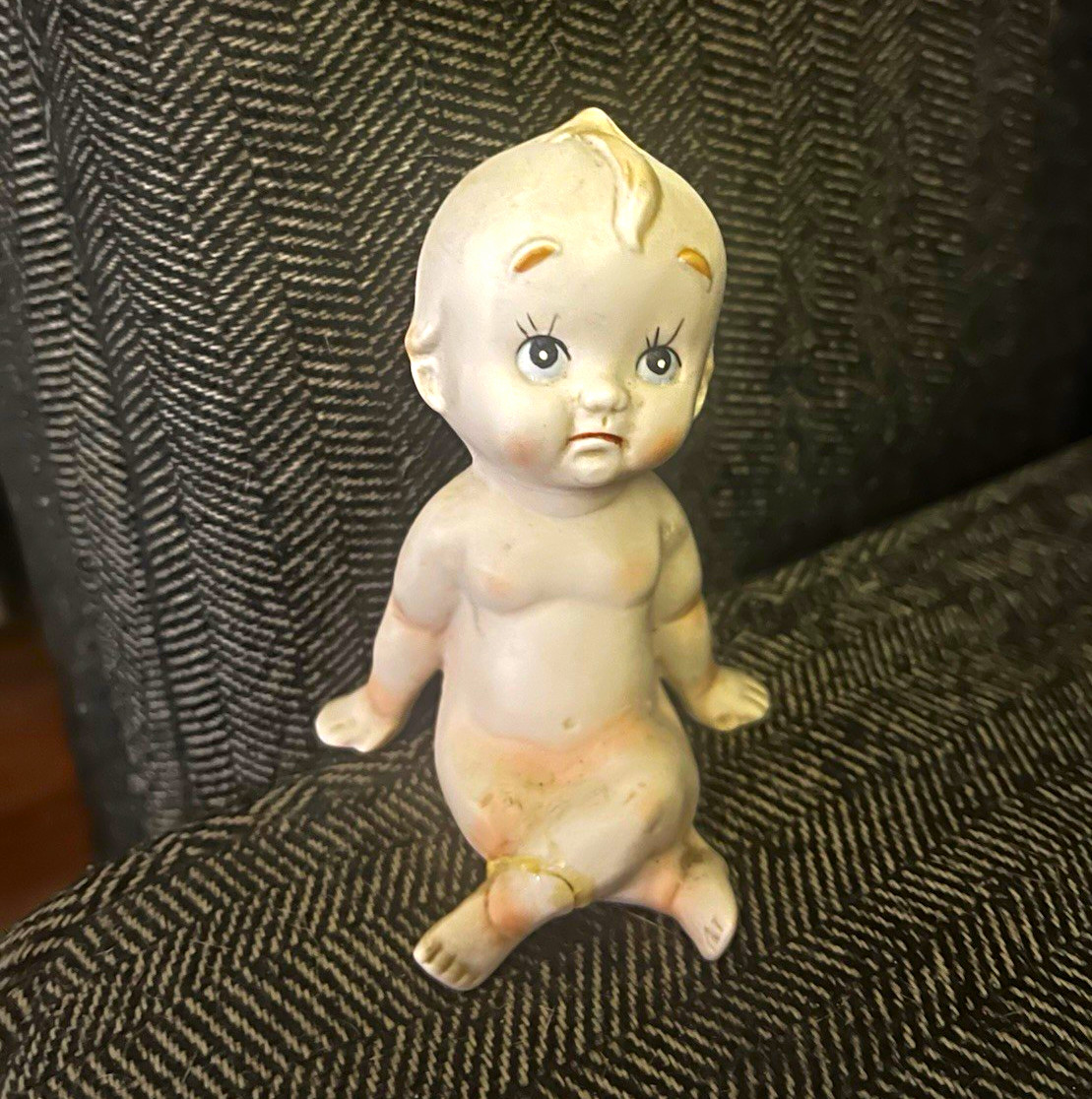Vintage 1950s White Ceramic Baby Figurine Sitting Kids Decor
