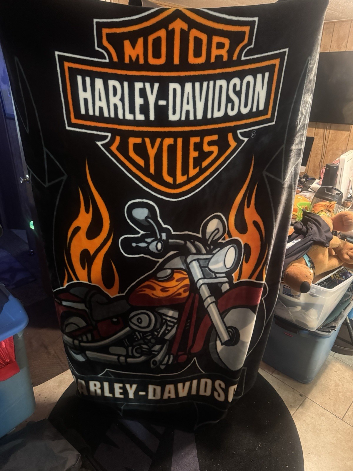 Harley Davidson Blanket 7’7”X 4’ 11” Large Oversized Acrylic Polyester Blend 
