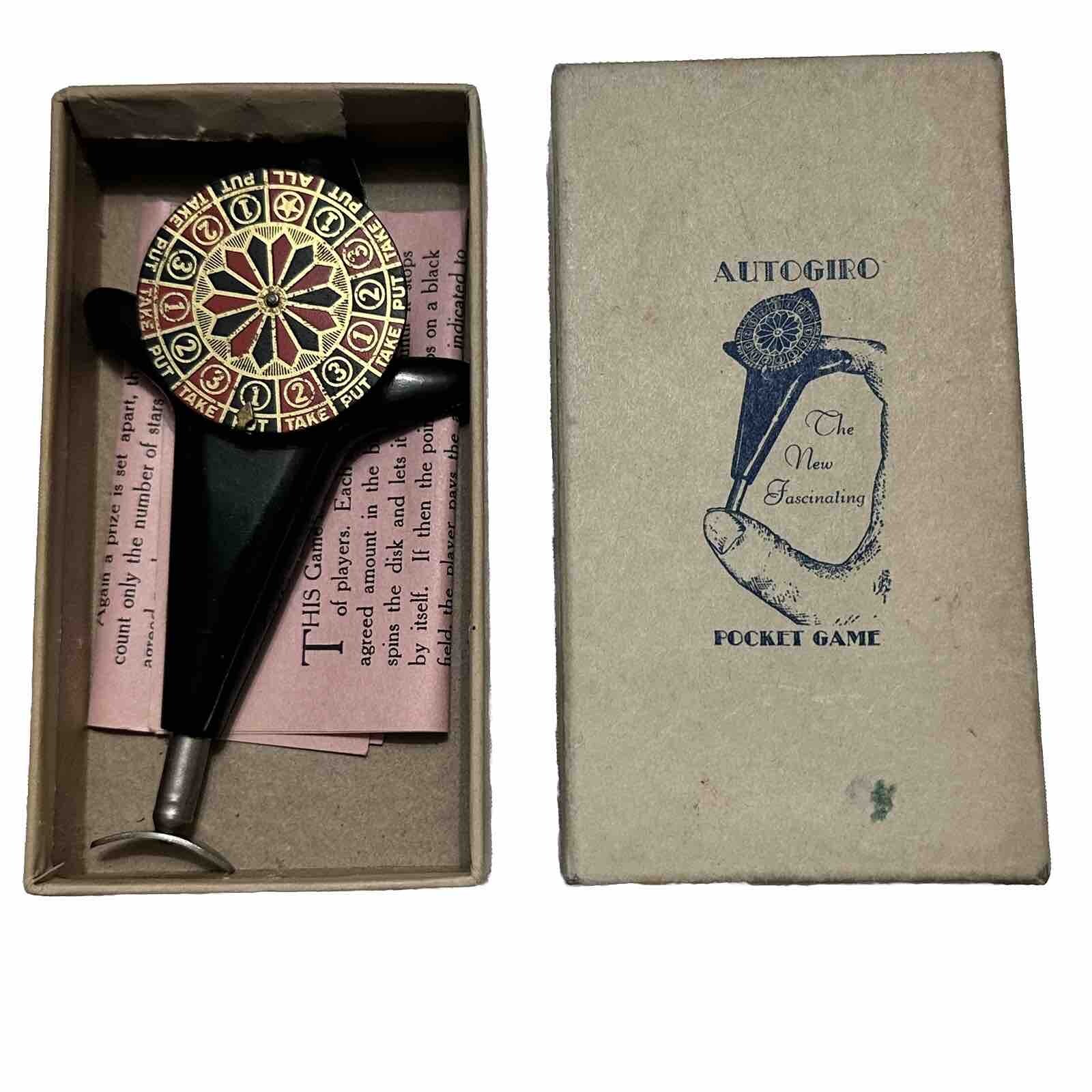 Rare Autogiro Pocket Roulette Spinning Wheel Gambling Bakelite w/ Original Box