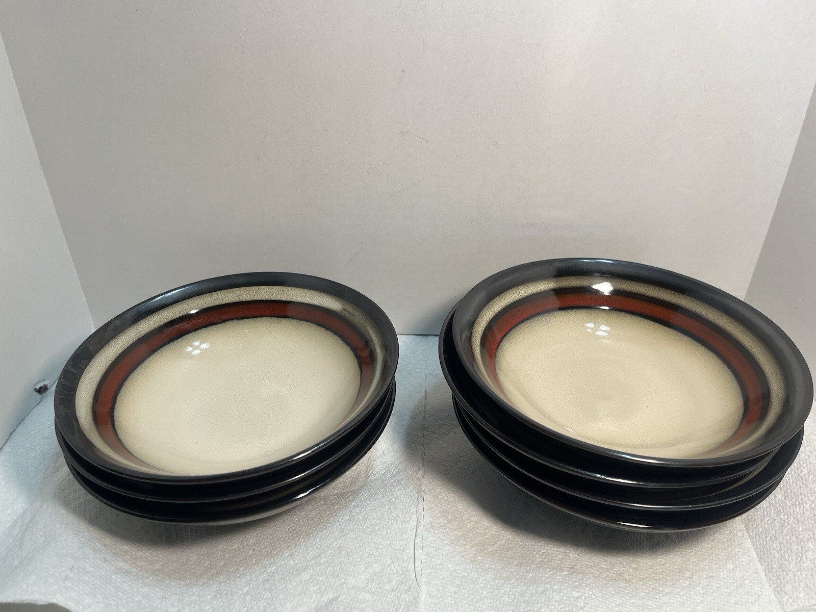 7—Gibson Elite Lewisville Red And Brown 7 1/4 Inch Bowls Heavy Very Nice. 2080