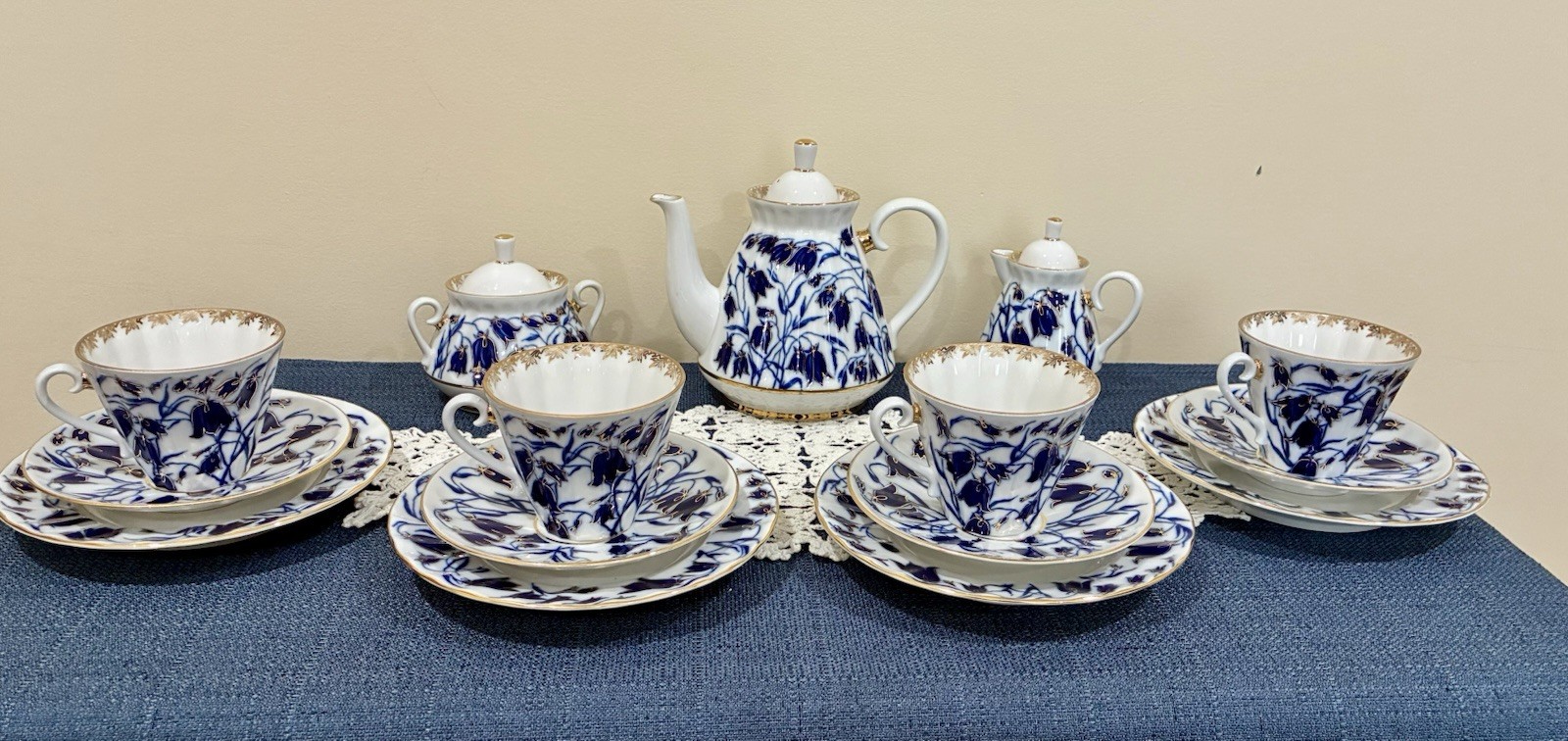 Imperial Lomonosov Bluebells Russian  Tea Set  (read Description Below)