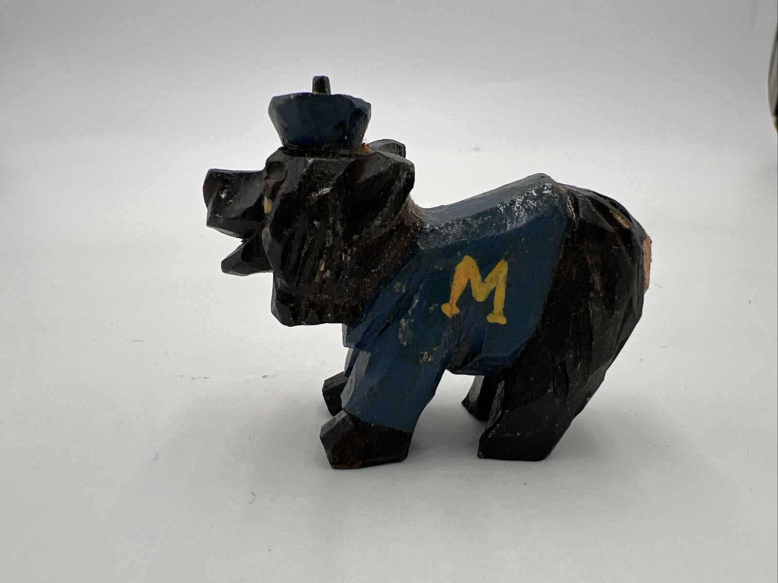Vintage, Anri 1950\'s Wooden University of Montana Grizzly Blue Paint Mascot 2.5”