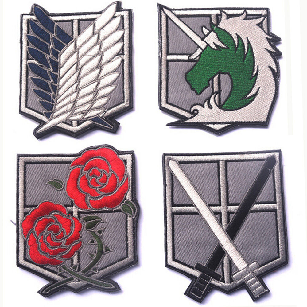 4 PCS Attack On Titan USA U.S. TACTICAL PATCH Badges HOOK & LOOP PATCHES