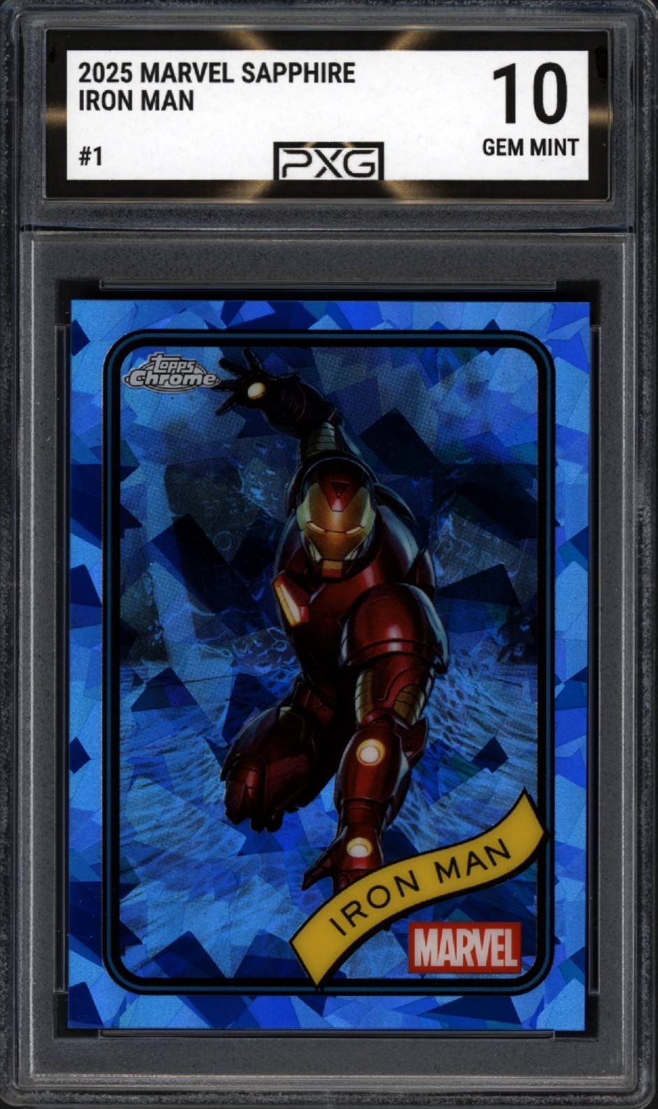 2025 Marvel Sapphire IRON MAN #1 Graded PXG 10 Gem Mint AMAZING SLAB