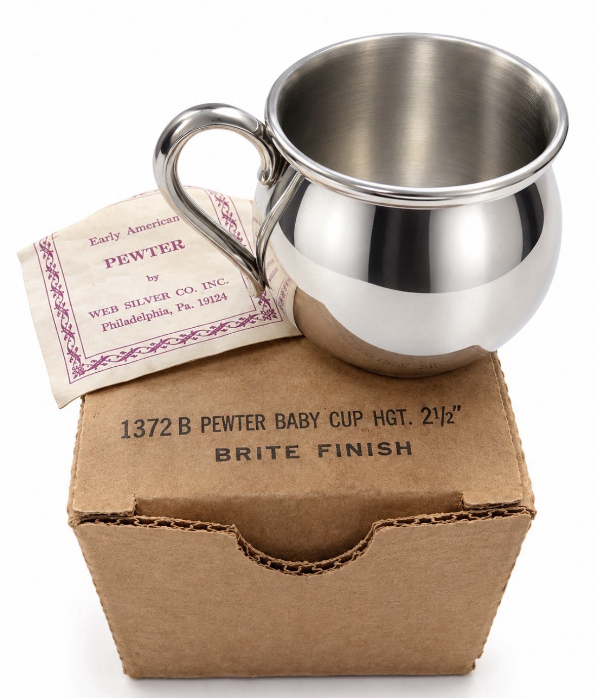 Vintage MCM Pewter Child’s Cup Web Silver Co 2.25”x3” New with Box