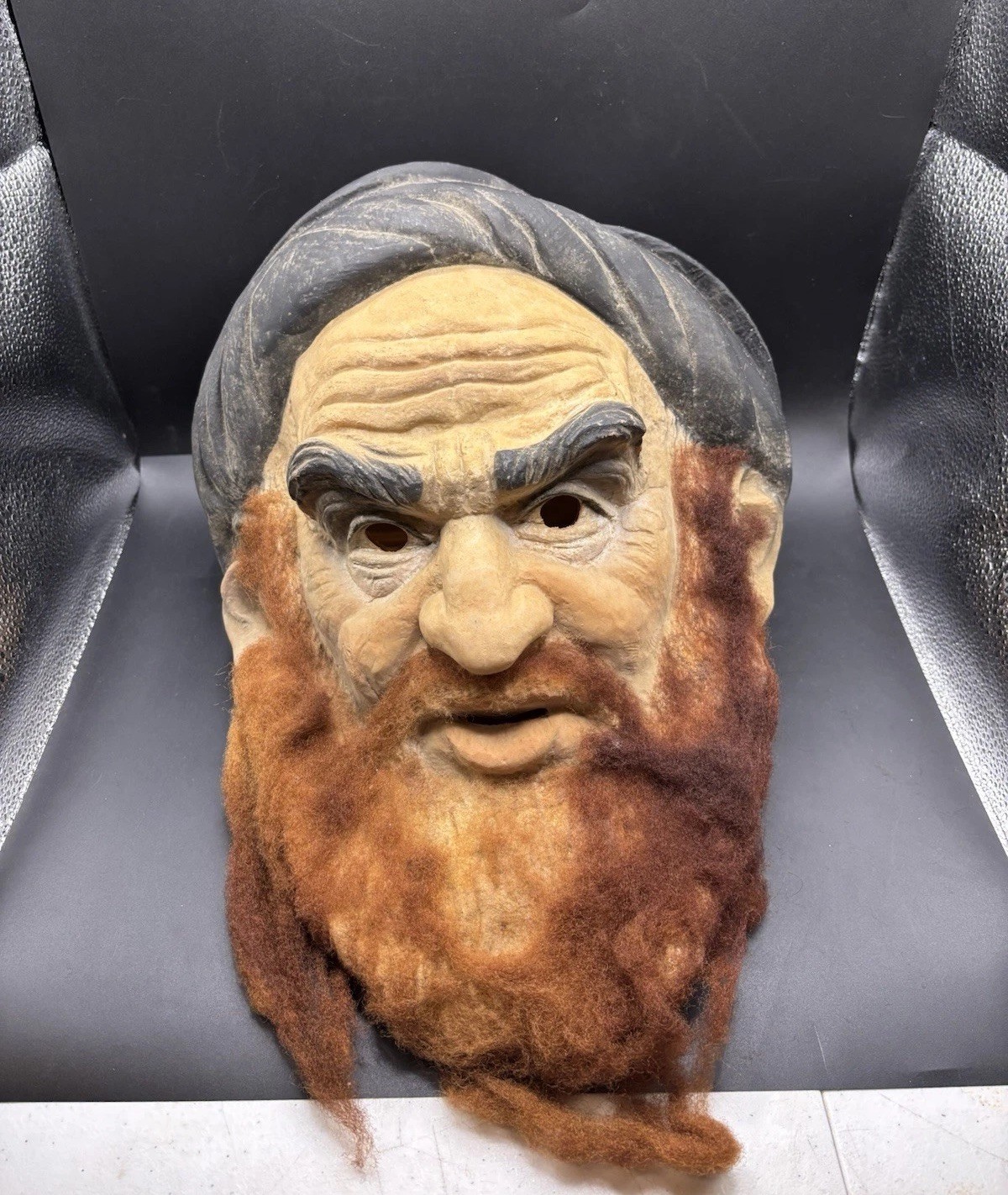 Vintage 1980 Cesar Old Man Latex Halloween Mask Bearded Full Head Hair Rare