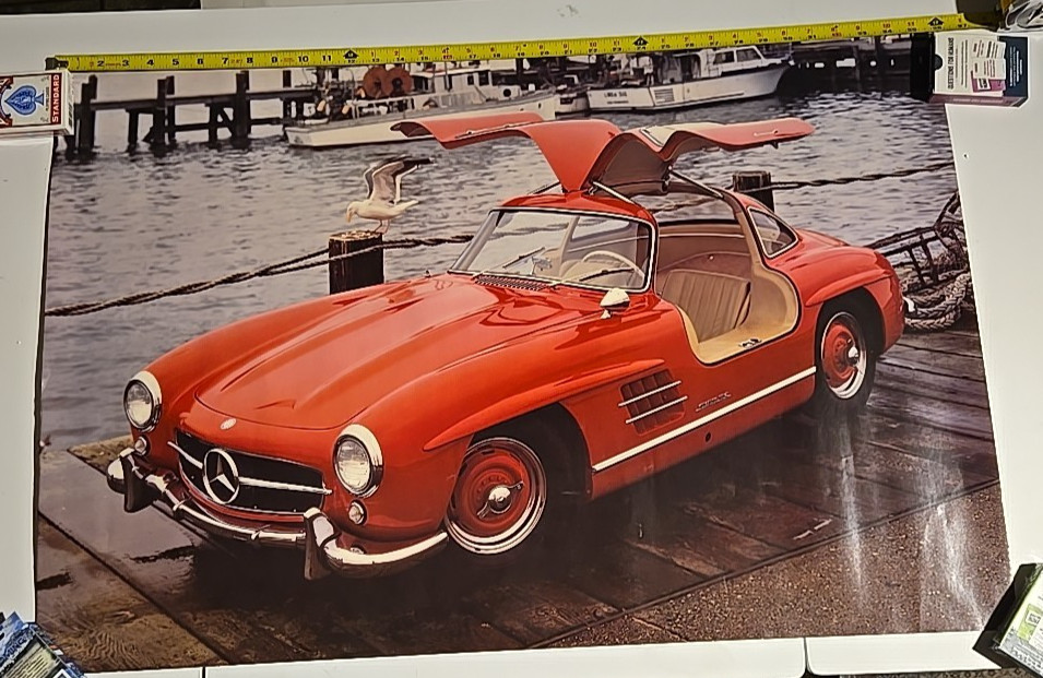 Beautiful Red Mercedes-Benz 300SL Gull Wing on Dock POSTER 24x36\