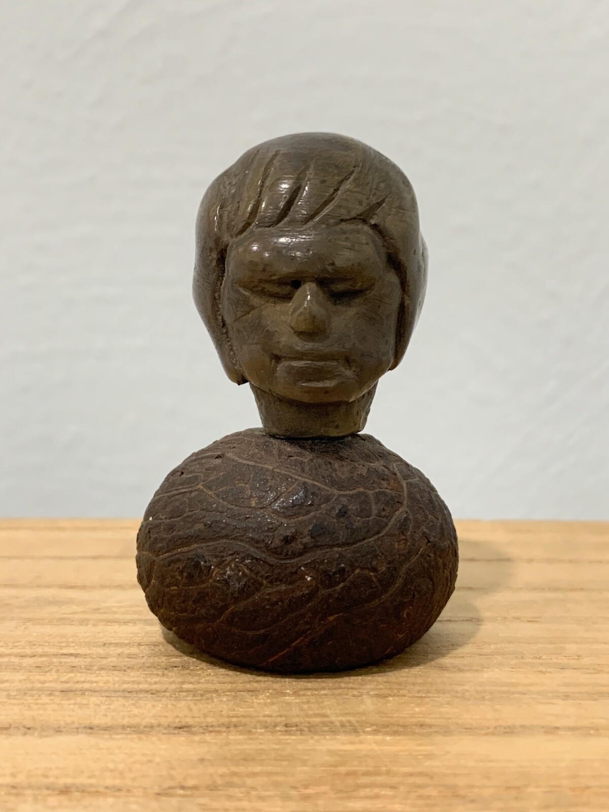 Vintage Antique Unusual Possibly Asian Small Miniature Wood Bust Figurine of Man