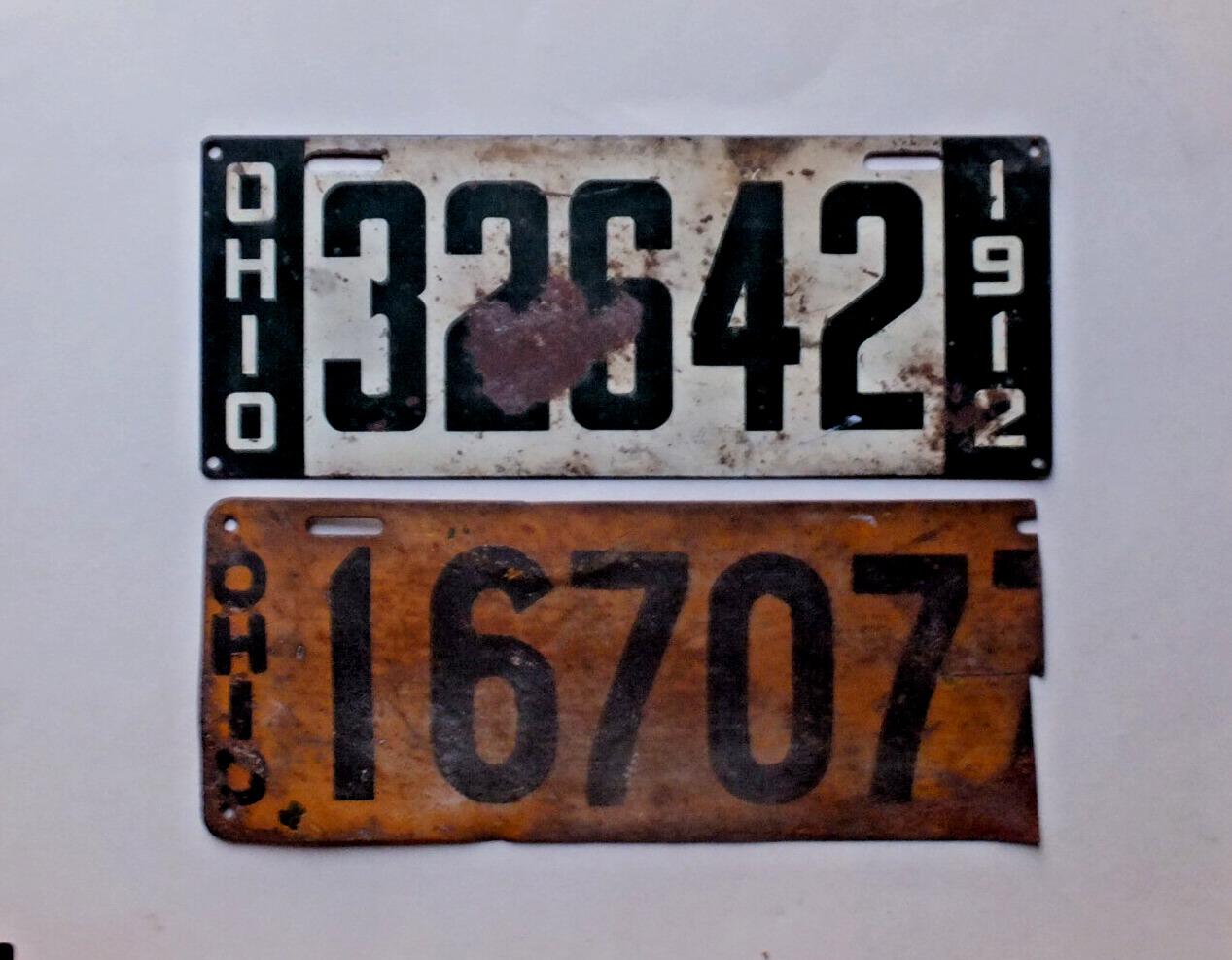 1912 & 1917 Ohio License Plate 1st year steel flat plates used on trucks & cars