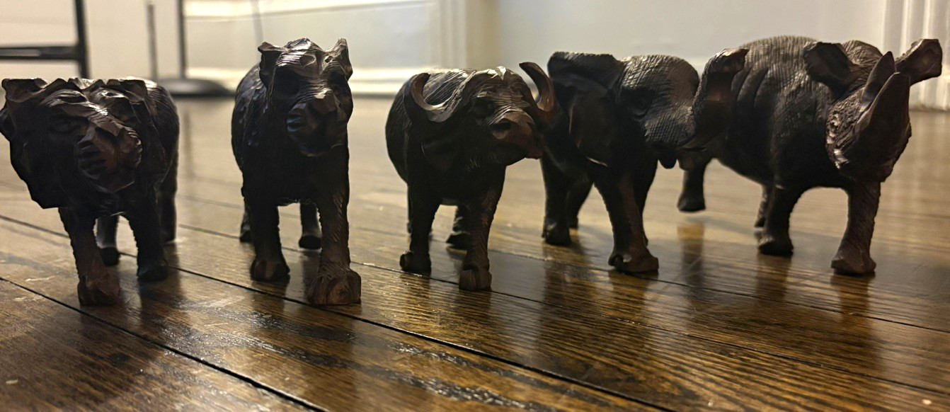 Vintage Hand-Carved Wooden African Safari Animals Set – 5 Pieces Global Folk Art